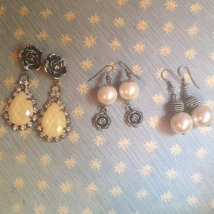 Floral pearl look earring trio bundle
